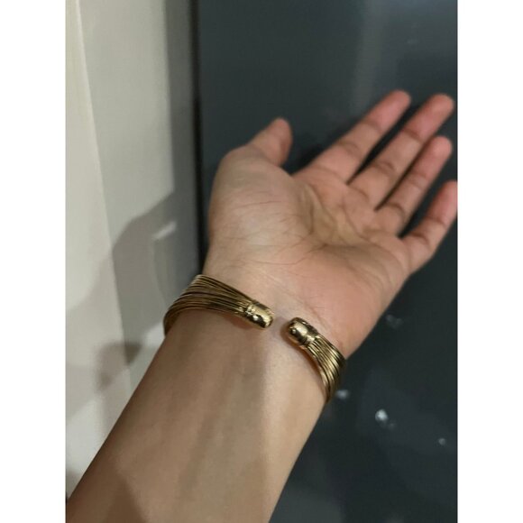 Gold cuff bracelet bangle layers chunky statement bold elegant pageant wedding - Picture 4 of 7